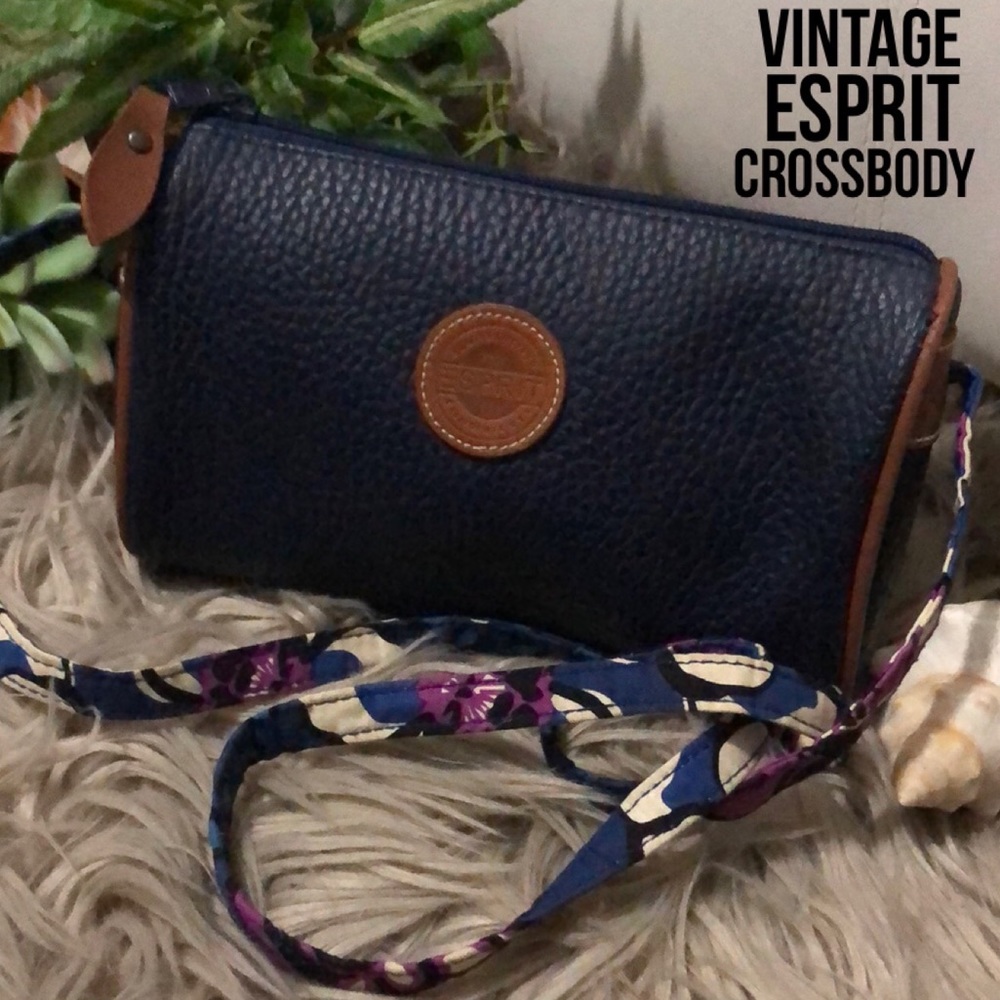 Vntg Esprit Crossbody With One of a kind DIY Vera Bradley Strap-8x5-Navy/Brown
